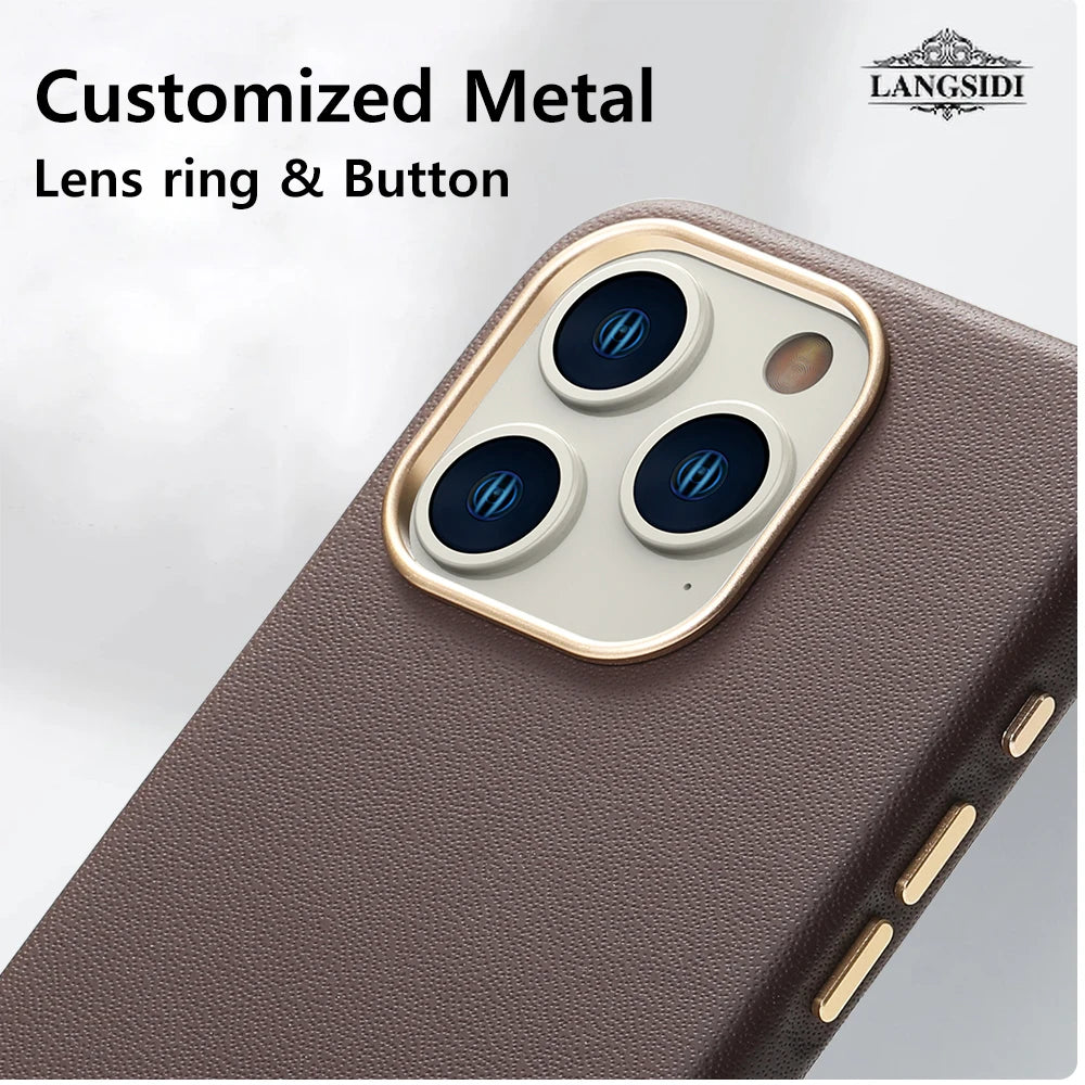 LANGSIDI Original genuine leather Magnetic Phone Case for iPhone 15 14 13 Pro Max 12pro 15pro Wireless Charging Magsafe case