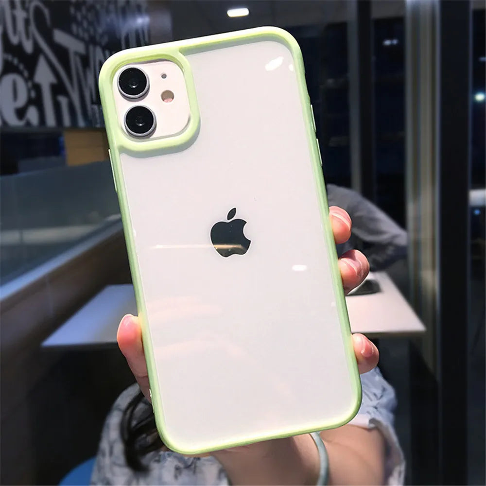 Candy Color Border Shockproof Phone Case for iPhone 12 13 14 15 11 Pro Max 12 13 Mini XR X XS Max 7 8 Plus SE20 Clear Back Cover