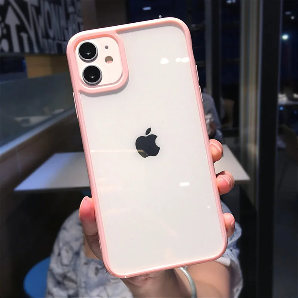 Candy Color Border Shockproof Phone Case for iPhone 12 13 14 15 11 Pro Max 12 13 Mini XR X XS Max 7 8 Plus SE20 Clear Back Cover