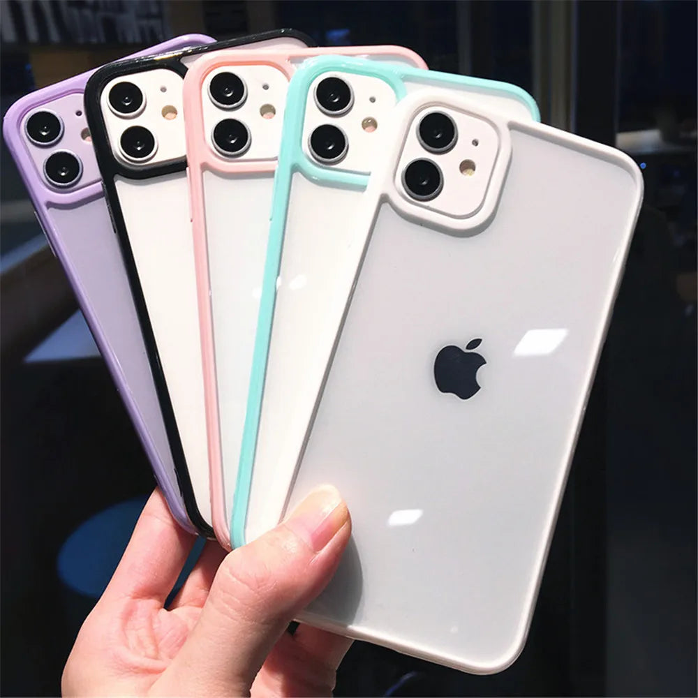 Candy Color Border Shockproof Phone Case for iPhone 12 13 14 15 11 Pro Max 12 13 Mini XR X XS Max 7 8 Plus SE20 Clear Back Cover