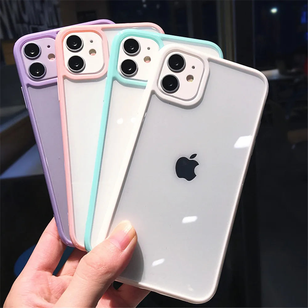 Candy Color Border Shockproof Phone Case for iPhone 12 13 14 15 11 Pro Max 12 13 Mini XR X XS Max 7 8 Plus SE20 Clear Back Cover