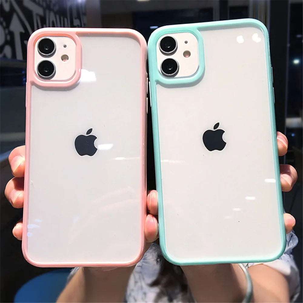 Candy Color Border Shockproof Phone Case for iPhone 12 13 14 15 11 Pro Max 12 13 Mini XR X XS Max 7 8 Plus SE20 Clear Back Cover