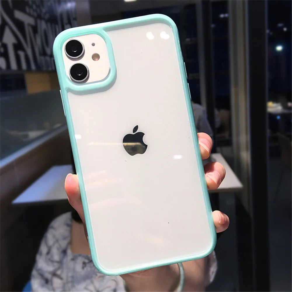 Candy Color Border Shockproof Phone Case for iPhone 12 13 14 15 11 Pro Max 12 13 Mini XR X XS Max 7 8 Plus SE20 Clear Back Cover