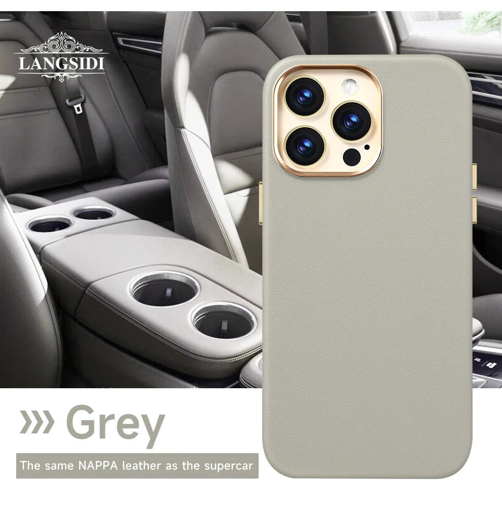 LANGSIDI Original genuine leather Magnetic Phone Case for iPhone 15 14 13 Pro Max 12pro 15pro Wireless Charging Magsafe case