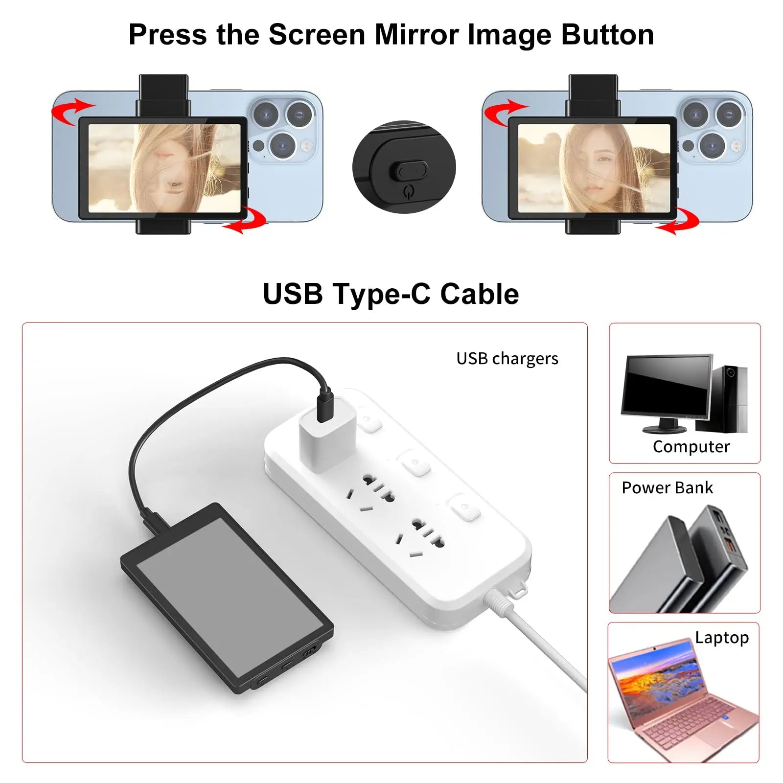 KingMa Monitor Screen using phone rear camera for Selfie Vlog or Live Stream TikTok Compatible with iPhone