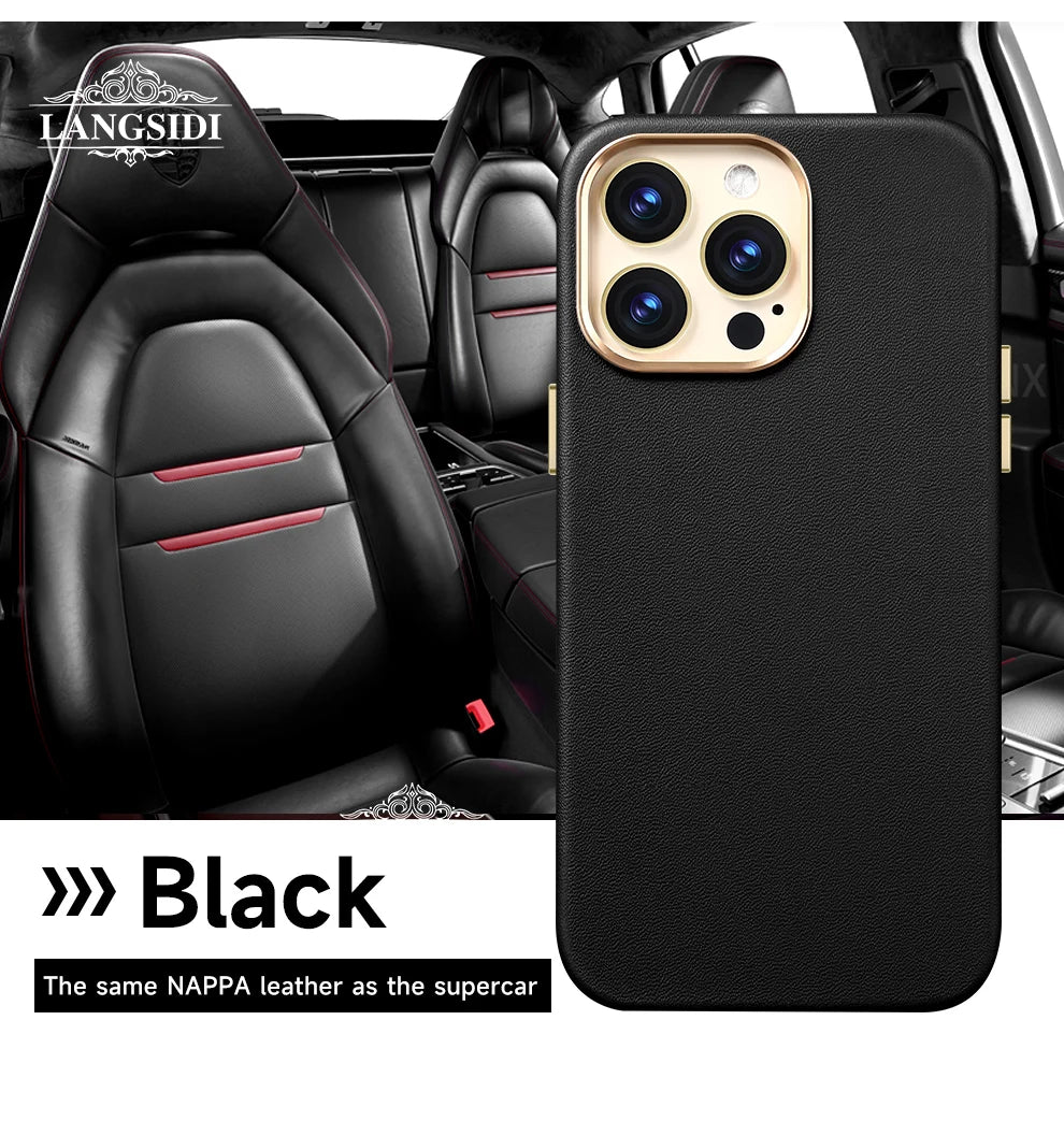 LANGSIDI Original genuine leather Magnetic Phone Case for iPhone 15 14 13 Pro Max 12pro 15pro Wireless Charging Magsafe case