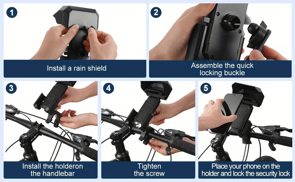 Motorcycle Phone Mount, Anti-Theft Bike Phone Holder, Waterproof Sun Shade, Absorption Handlebar Cell Phone Clamp for Motorcycle