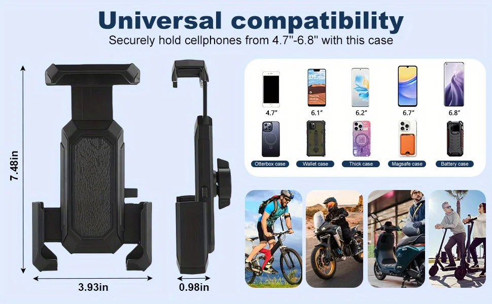 Motorcycle Phone Mount, Anti-Theft Bike Phone Holder, Waterproof Sun Shade, Absorption Handlebar Cell Phone Clamp for Motorcycle